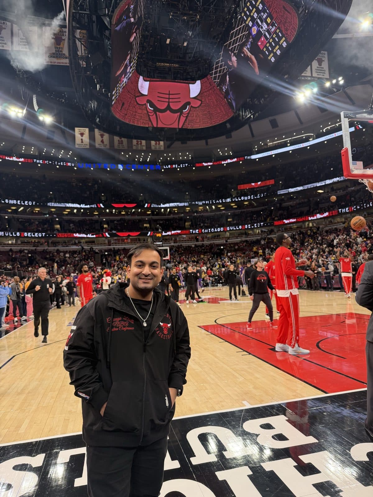 Dr. Kunal Bector courtside at a Chicago Bulls game